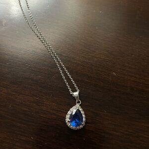 NEW Silver Sapphire Pendant Necklace